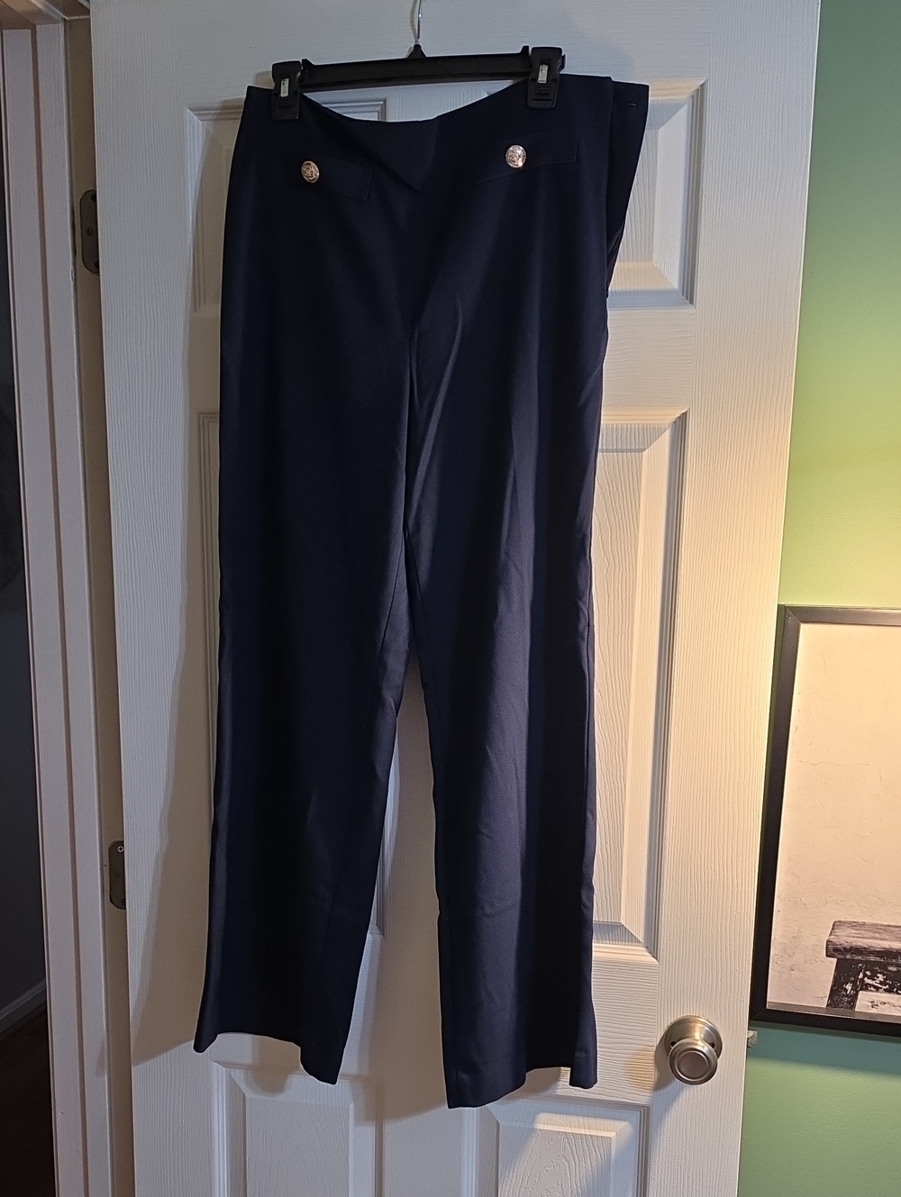 LOFT Navy Wide-Leg Dress Pants with Decorative Buttons